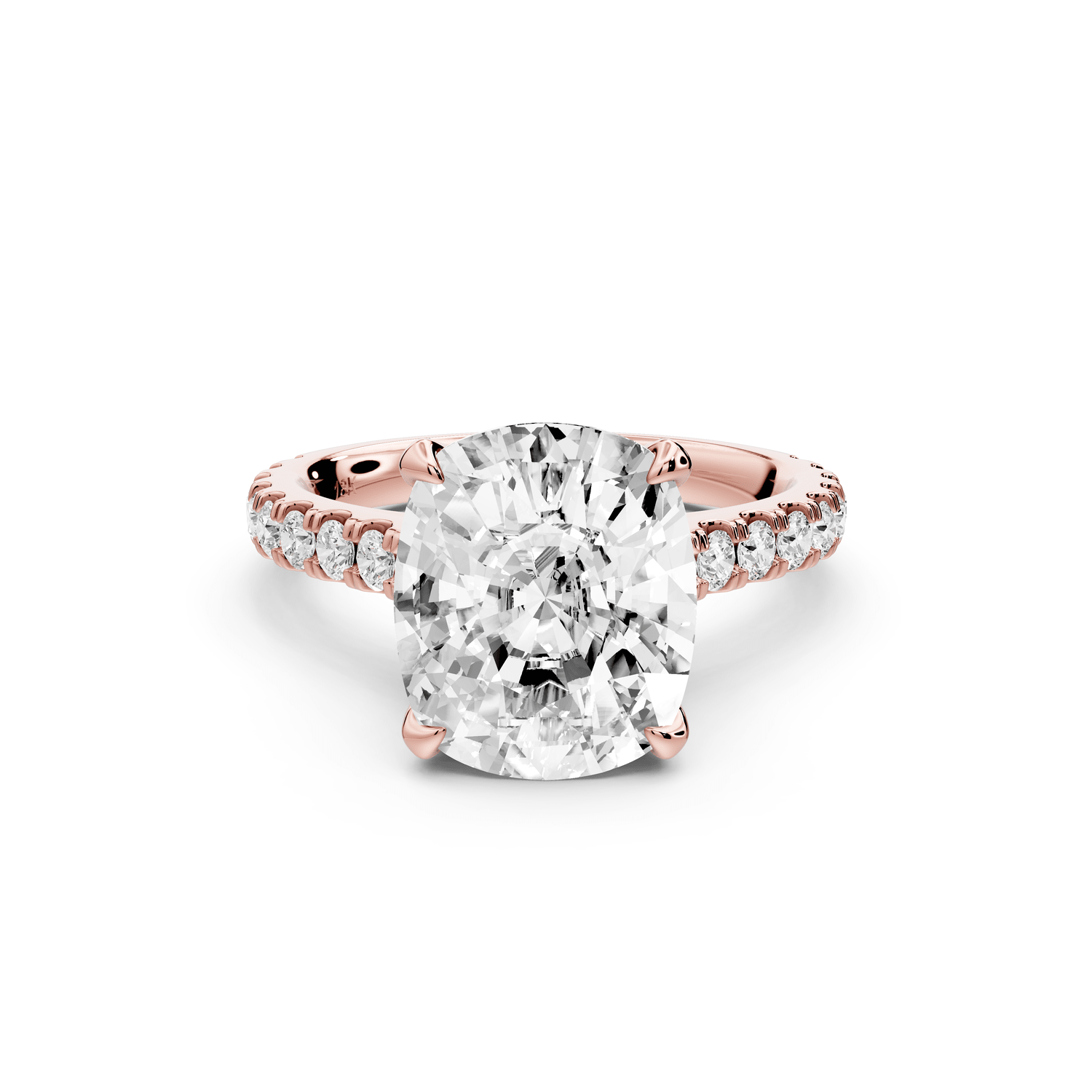 Iris - 5ct 18k rose gold Three stone Elongated Cushion Halo engagement ring - Mr. Alex Jewelry