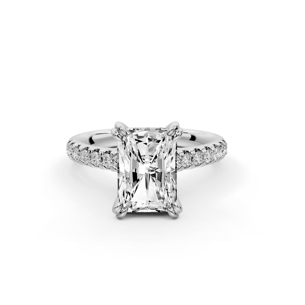 Isabella - 2ct 14k white gold radiant hidden halo diamond bridge cathedral pavé engagement ring - Mr. Alex Jewelry