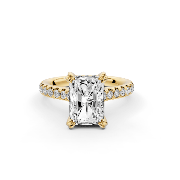 Isabella - 2ct 14k yellow gold radiant hidden halo diamond bridge cathedral pavé engagement ring - Mr. Alex Jewelry