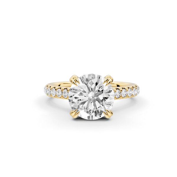 Isabella - 2ct 14k yellow gold round hidden halo diamond bridge cathedral pavé engagment ring - Mr. Alex Jewelry