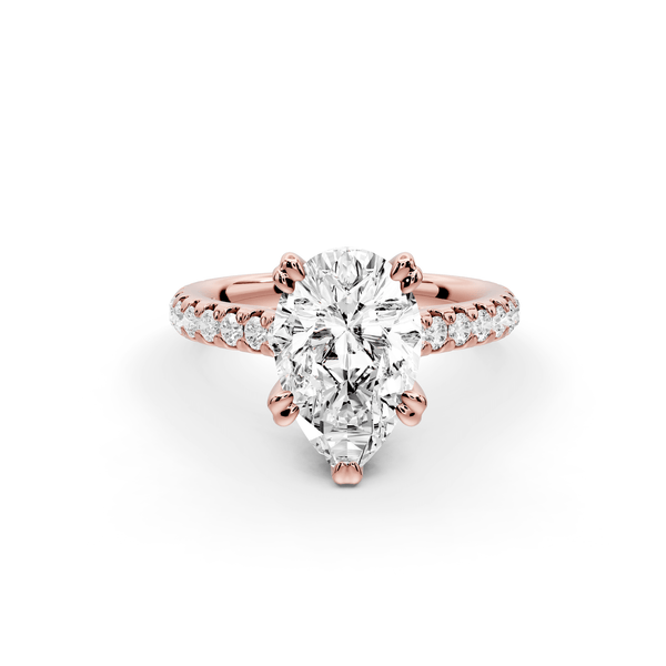 Isabella - 2ct 18k rose gold pear hidden halo diamond bridge cathedral pavé Engagement ring - Mr. Alex Jewelry