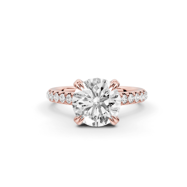 Isabella - 2ct 18k rose gold round hidden halo diamond bridge cathedral pavé engagment ring - Mr. Alex Jewelry