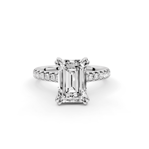 Isabella - 2ct 18k white gold emerald hidden halo diamond bridge cathedral pavé Engagement ring - Mr. Alex Jewelry