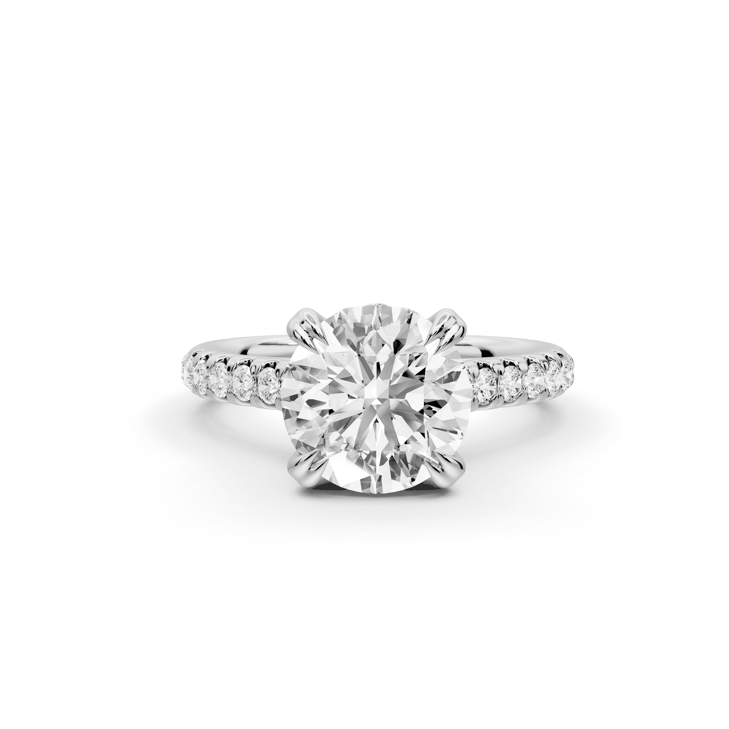 Isabella - 2ct 18k white gold round hidden halo diamond bridge cathedral pavé engagment ring - Mr. Alex Jewelry