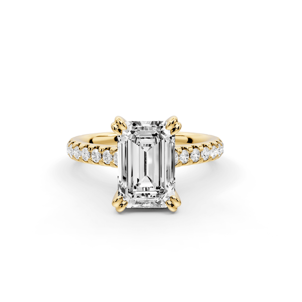 Isabella - 2ct 18k yellow gold emerald hidden halo diamond bridge cathedral pavé Engagement ring - Mr. Alex Jewelry
