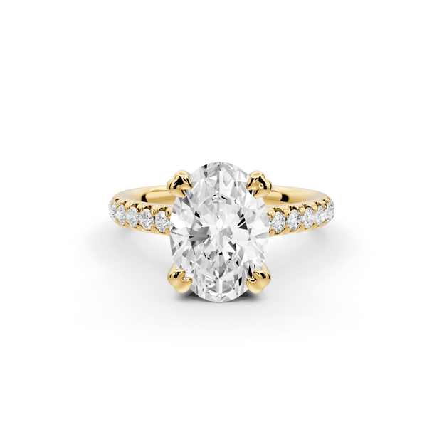 Isabella - 2ct 18k yellow gold oval hidden halo diamond bridge cathedral pavé Engagement ring - Mr. Alex Jewelry