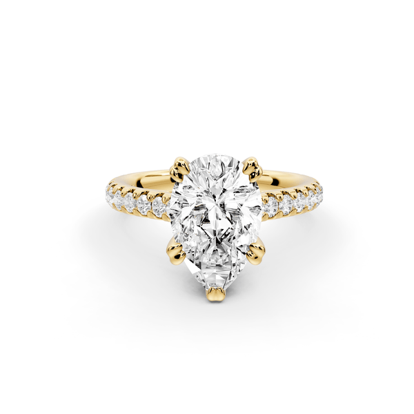 Isabella - 2ct 18k yellow gold pear hidden halo diamond bridge cathedral pavé Engagement ring - Mr. Alex Jewelry