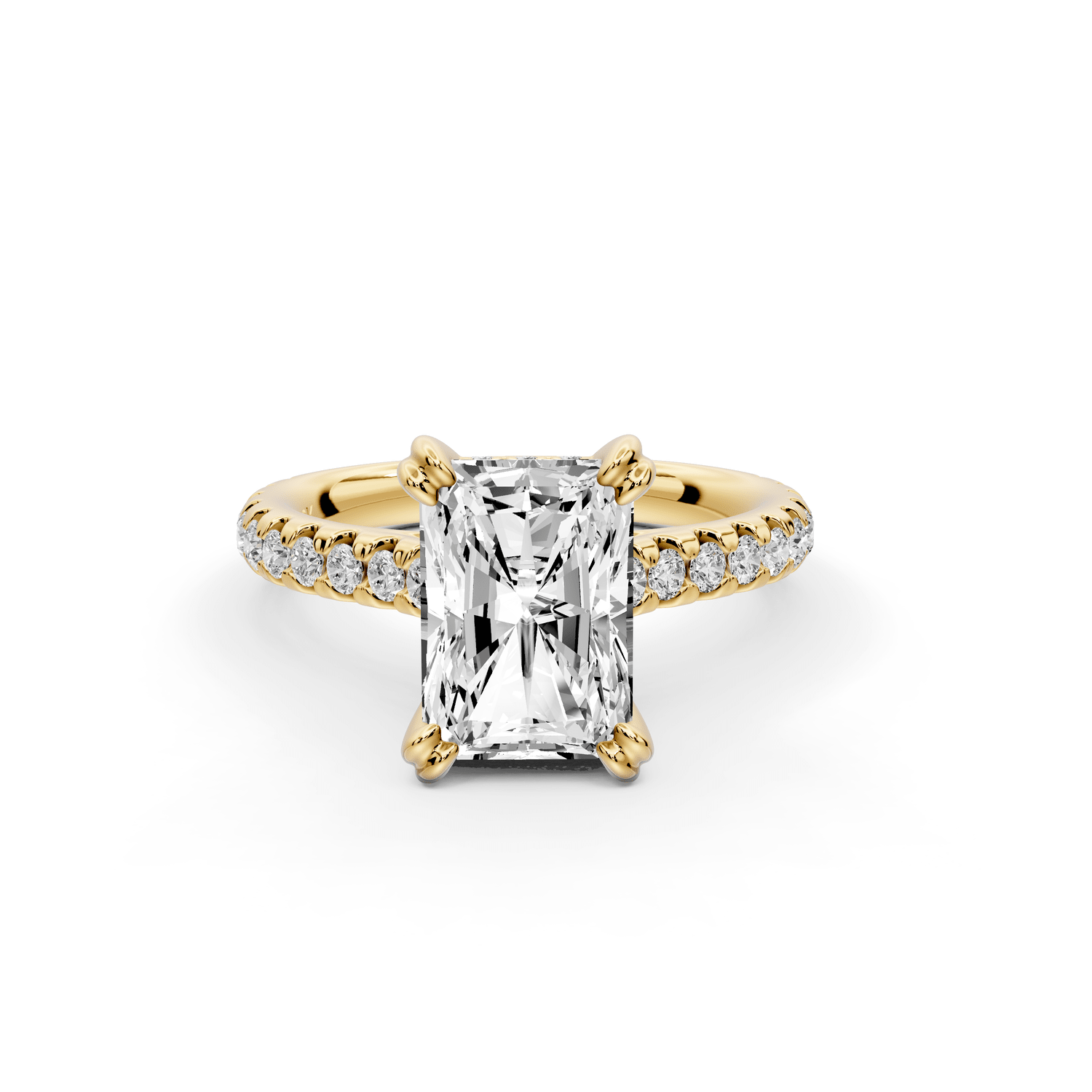 Isabella - 2ct 18k yellow gold radiant hidden halo diamond bridge cathedral pavé engagement ring - Mr. Alex Jewelry