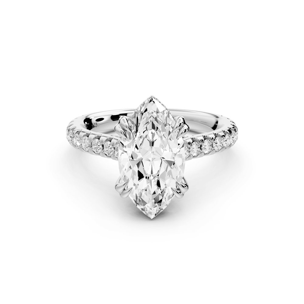Isabella - 2ct platinum marquise hidden halo diamond bridge cathedral pavé engagement ring - Mr. Alex Jewelry