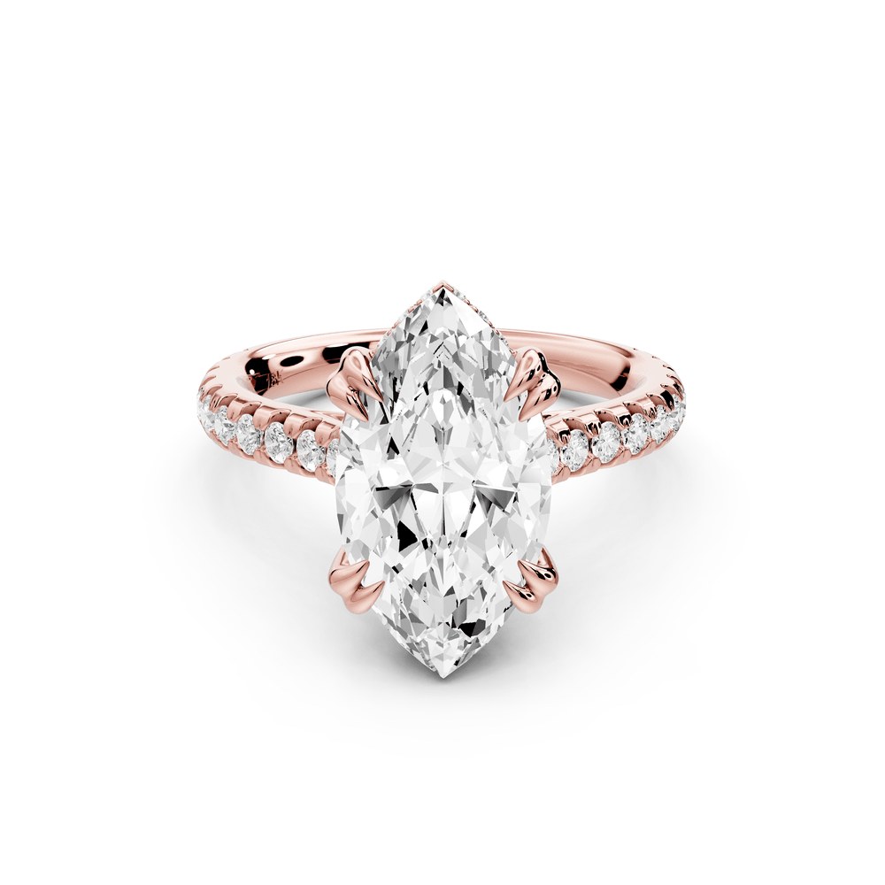 Isabella - 3ct 14k rose gold marquise hidden halo diamond bridge cathedral pavé engagement ring - Mr. Alex Jewelry