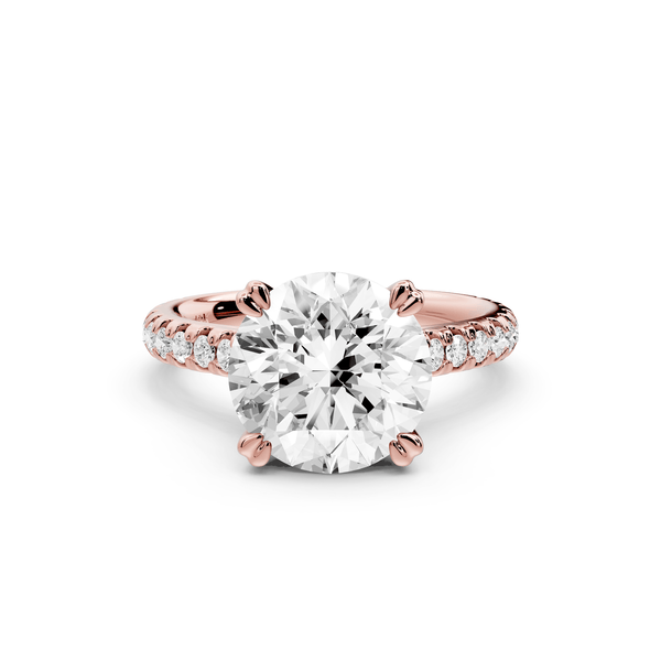 Isabella - 3ct 14k rose gold round hidden halo diamond bridge cathedral pavé engagment ring - Mr. Alex Jewelry