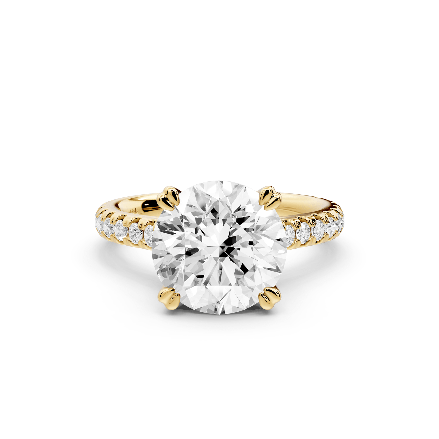 Isabella - 3ct 14k yellow gold round hidden halo diamond bridge cathedral pavé engagment ring - Mr. Alex Jewelry