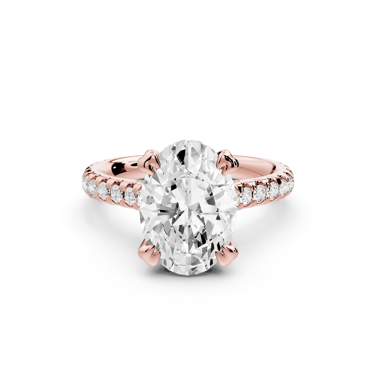 Isabella - 3ct 18k rose gold oval hidden halo diamond bridge cathedral pavé Engagement ring - Mr. Alex Jewelry