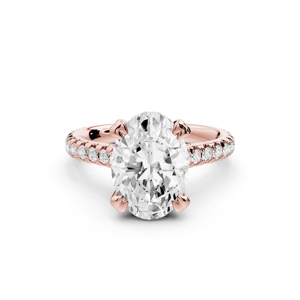 Isabella - 3ct 18k rose gold oval hidden halo diamond bridge cathedral pavé Engagement ring - Mr. Alex Jewelry