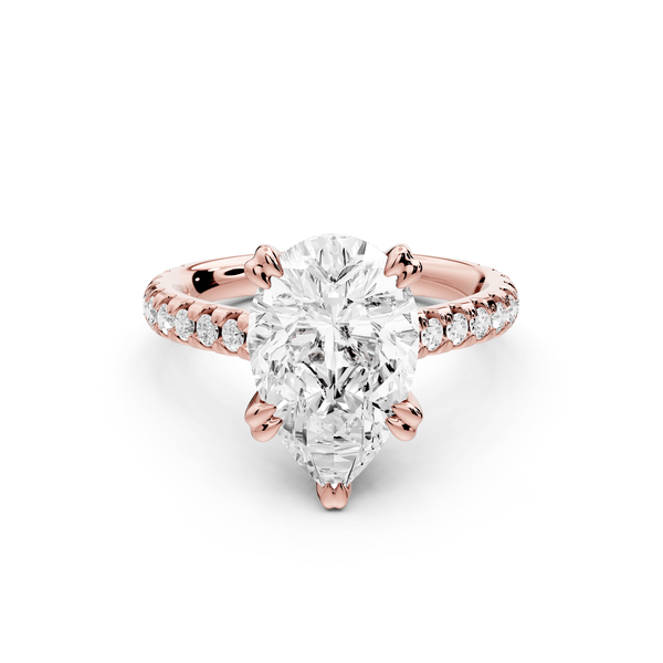 Isabella - 3ct 18k rose gold pear hidden halo diamond bridge cathedral pavé Engagement ring - Mr. Alex Jewelry