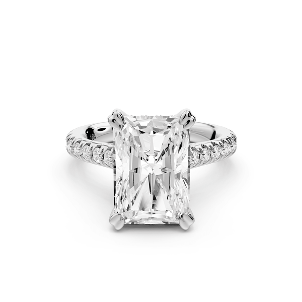 Isabella - 3ct 18k white gold radiant hidden halo diamond bridge cathedral pavé engagement ring - Mr. Alex Jewelry