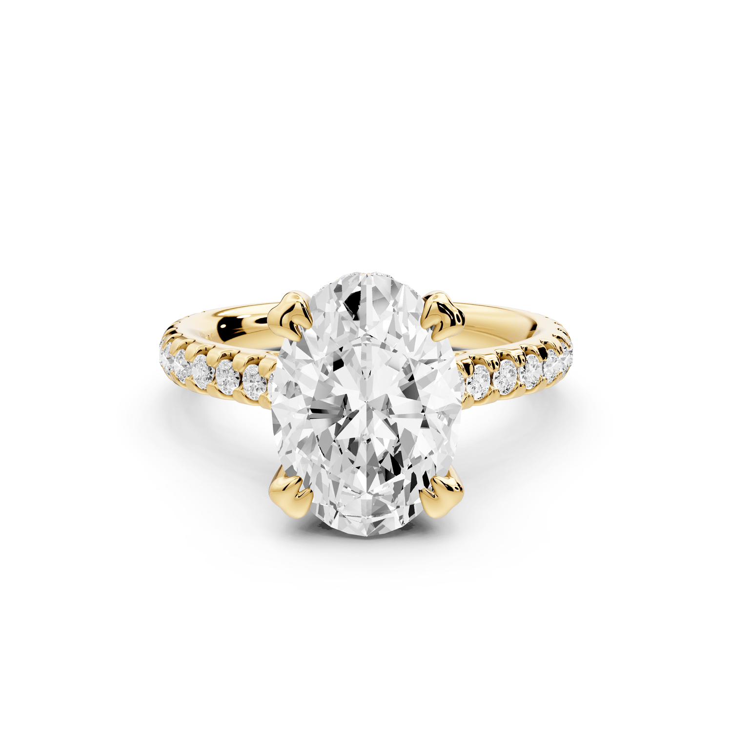 Isabella - 3ct 18k yellow gold oval hidden halo diamond bridge cathedral pavé Engagement ring - Mr. Alex Jewelry