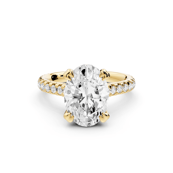 Isabella - 3ct 18k yellow gold oval hidden halo diamond bridge cathedral pavé Engagement ring - Mr. Alex Jewelry