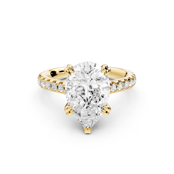 Isabella - 3ct 18k yellow gold pear hidden halo diamond bridge cathedral pavé Engagement ring - Mr. Alex Jewelry