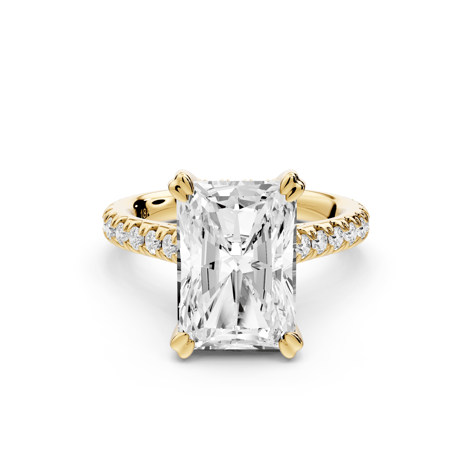 Isabella - 3ct 18k yellow gold radiant hidden halo diamond bridge cathedral pavé engagement ring - Mr. Alex Jewelry