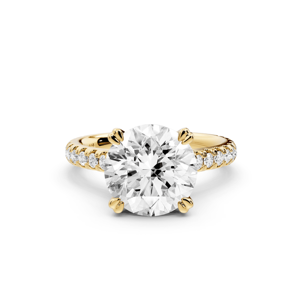 Isabella - 3ct 18k yellow gold round hidden halo diamond bridge cathedral pavé engagment ring - Mr. Alex Jewelry