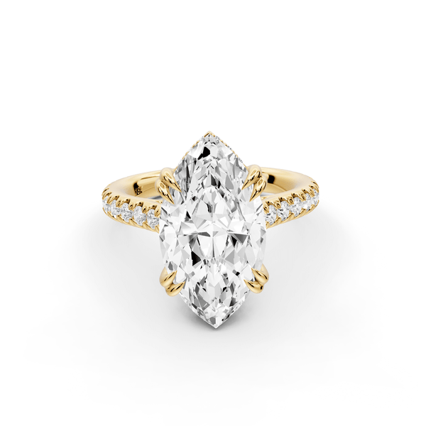 Isabella - 4ct 14k yellow gold marquise hidden halo diamond bridge cathedral pavé engagement ring - Mr. Alex Jewelry