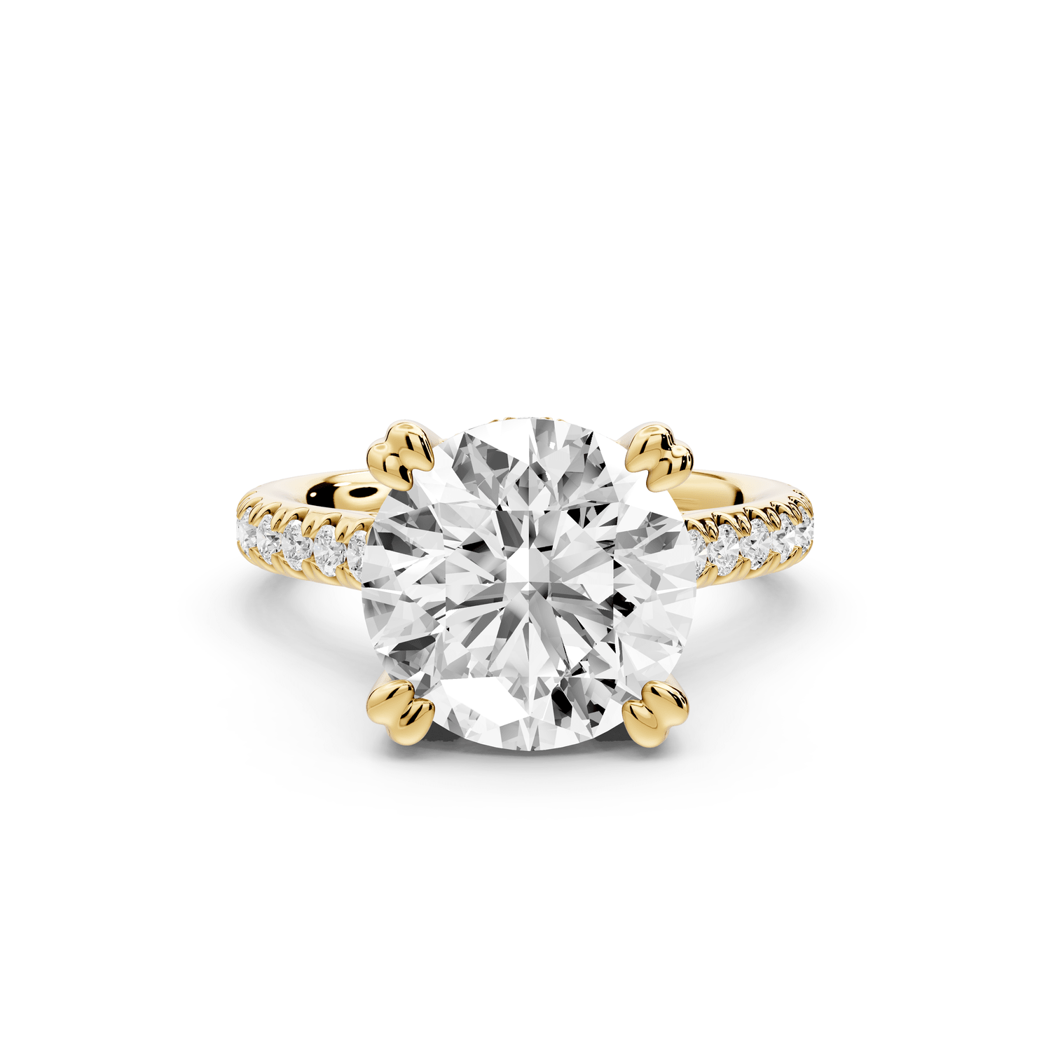 Isabella - 4ct 14k yellow gold round hidden halo diamond bridge cathedral pavé engagment ring - Mr. Alex Jewelry