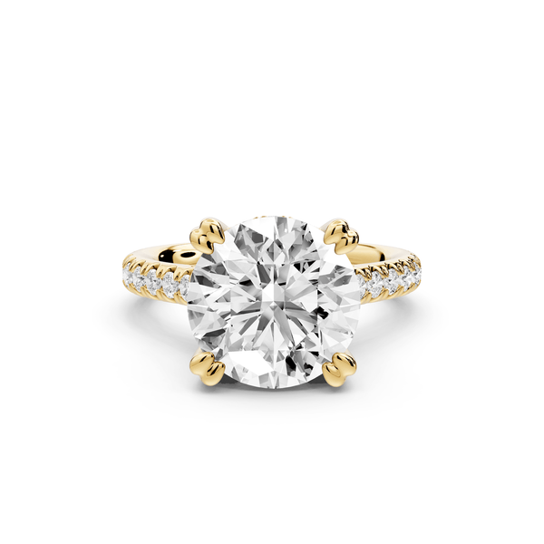 Isabella - 4ct 14k yellow gold round hidden halo diamond bridge cathedral pavé engagment ring - Mr. Alex Jewelry