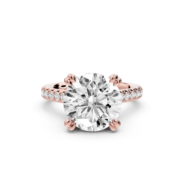 Isabella - 4ct 18k rose gold round hidden halo diamond bridge cathedral pavé engagment ring - Mr. Alex Jewelry