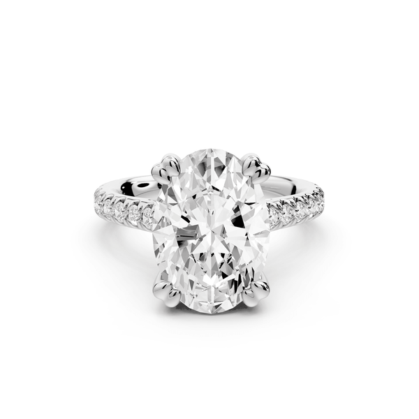 Isabella - 4ct 18k white gold oval hidden halo diamond bridge cathedral pavé Engagement ring - Mr. Alex Jewelry