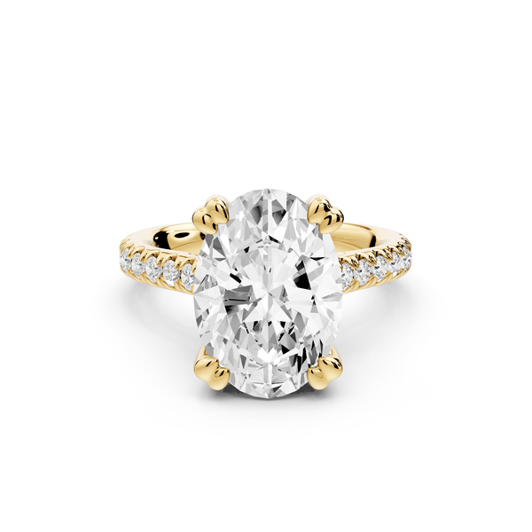 Isabella - 4ct 18k yellow gold oval hidden halo diamond bridge cathedral pavé Engagement ring - Mr. Alex Jewelry