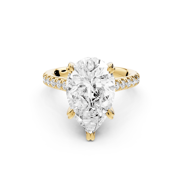 Isabella - 4ct 18k yellow gold pear hidden halo diamond bridge cathedral pavé Engagement ring - Mr. Alex Jewelry
