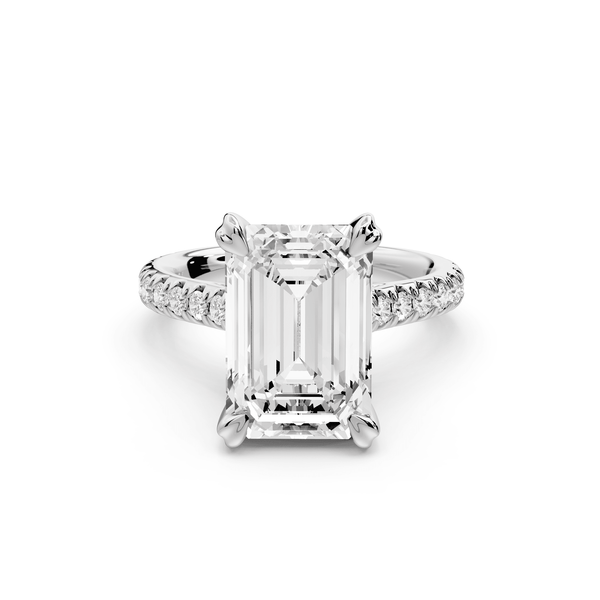 Isabella - 4ct platinum emerald hidden halo diamond bridge cathedral pavé Engagement ring - Mr. Alex Jewelry