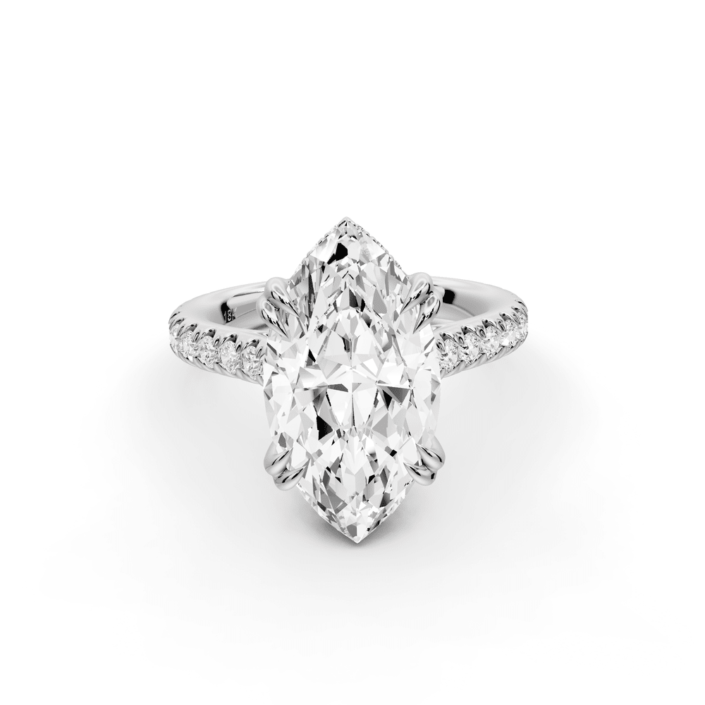 Isabella - 4ct platinum marquise hidden halo diamond bridge cathedral pavé engagement ring - Mr. Alex Jewelry