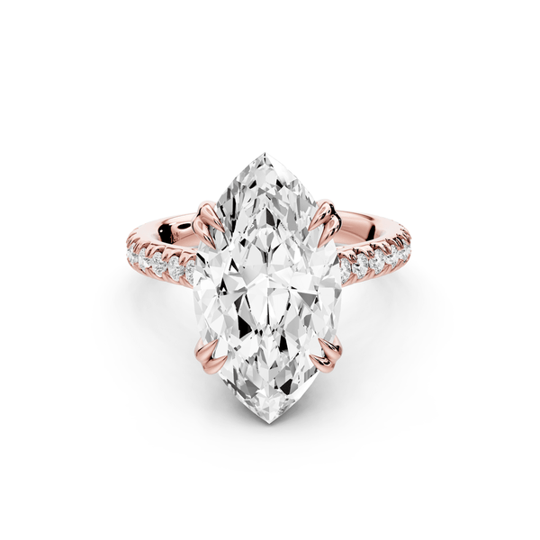 Isabella - 5ct 14k rose gold marquise hidden halo diamond bridge cathedral pavé engagement ring - Mr. Alex Jewelry