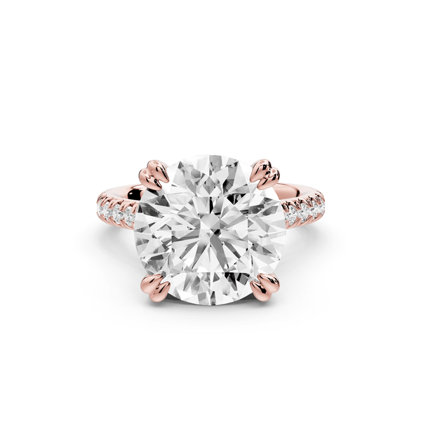Isabella - 5ct 14k rose gold round hidden halo diamond bridge cathedral pavé engagment ring - Mr. Alex Jewelry