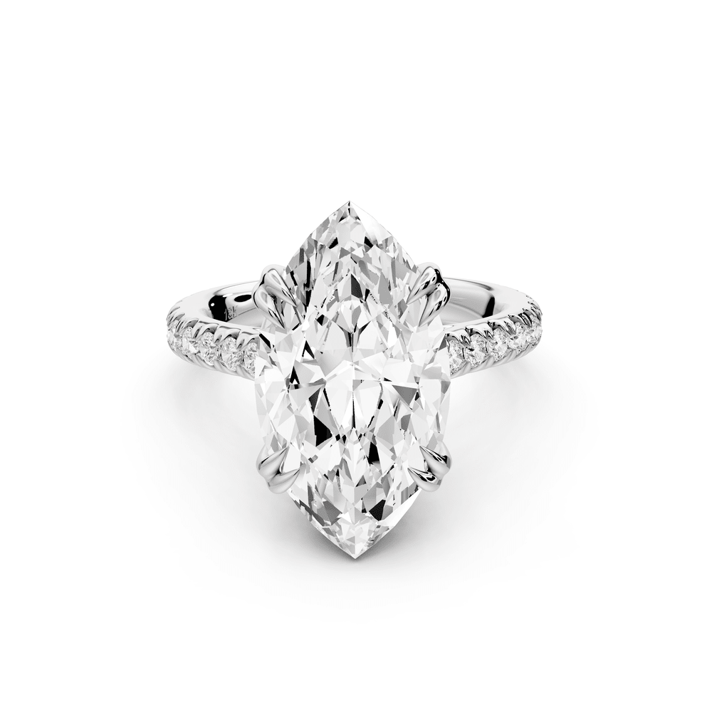 Isabella - 5ct 14k white gold marquise hidden halo diamond bridge cathedral pavé engagement ring - Mr. Alex Jewelry