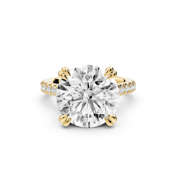 Isabella - 5ct 14k yellow gold round hidden halo diamond bridge cathedral pavé engagment ring - Mr. Alex Jewelry