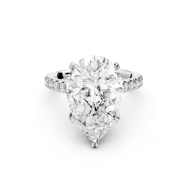 Isabella - 5ct 18k white gold pear hidden halo diamond bridge cathedral pavé Engagement ring - Mr. Alex Jewelry