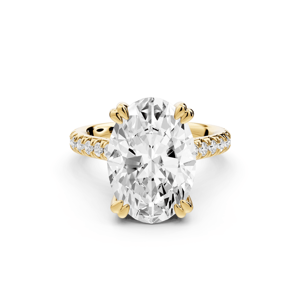 Isabella - 5ct 18k yellow gold oval hidden halo diamond bridge cathedral pavé Engagement ring - Mr. Alex Jewelry