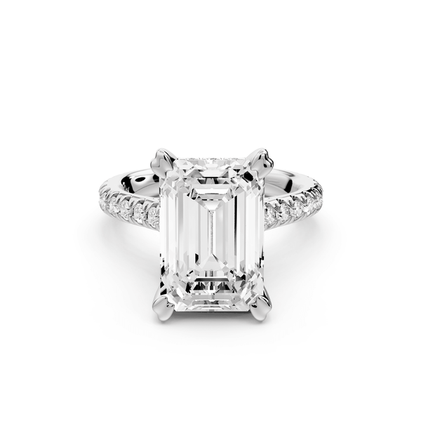Isabella - 5ct platinum emerald hidden halo diamond bridge cathedral pavé Engagement ring - Mr. Alex Jewelry