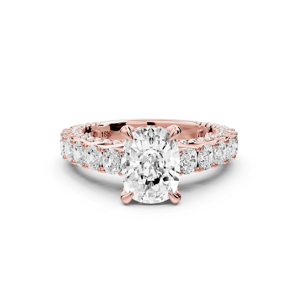 Ivy - 2ct 14k rose gold ecushion Diamond Crown Cathedral Rollover Pavé Engagement Ring - Mr. Alex Jewelry