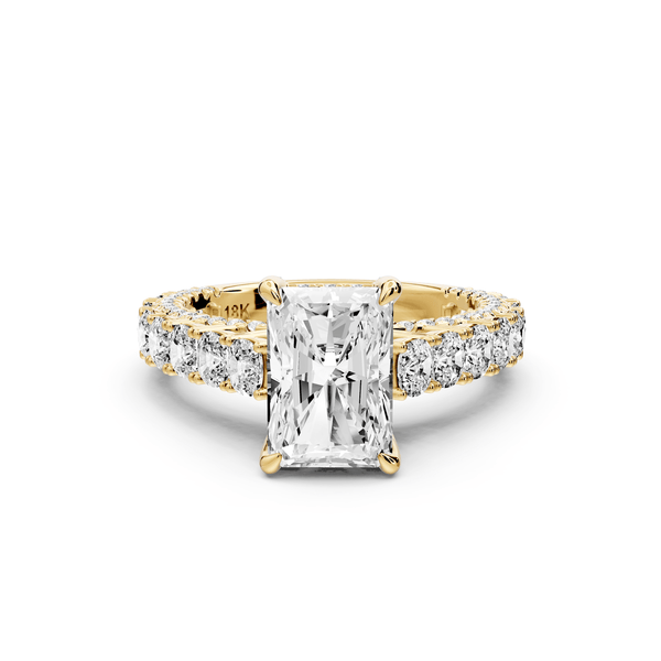 Ivy - 2ct 14k yellow gold radiant Diamond Crown Cathedral Rollover Pavé Engagement Ring - Mr. Alex Jewelry