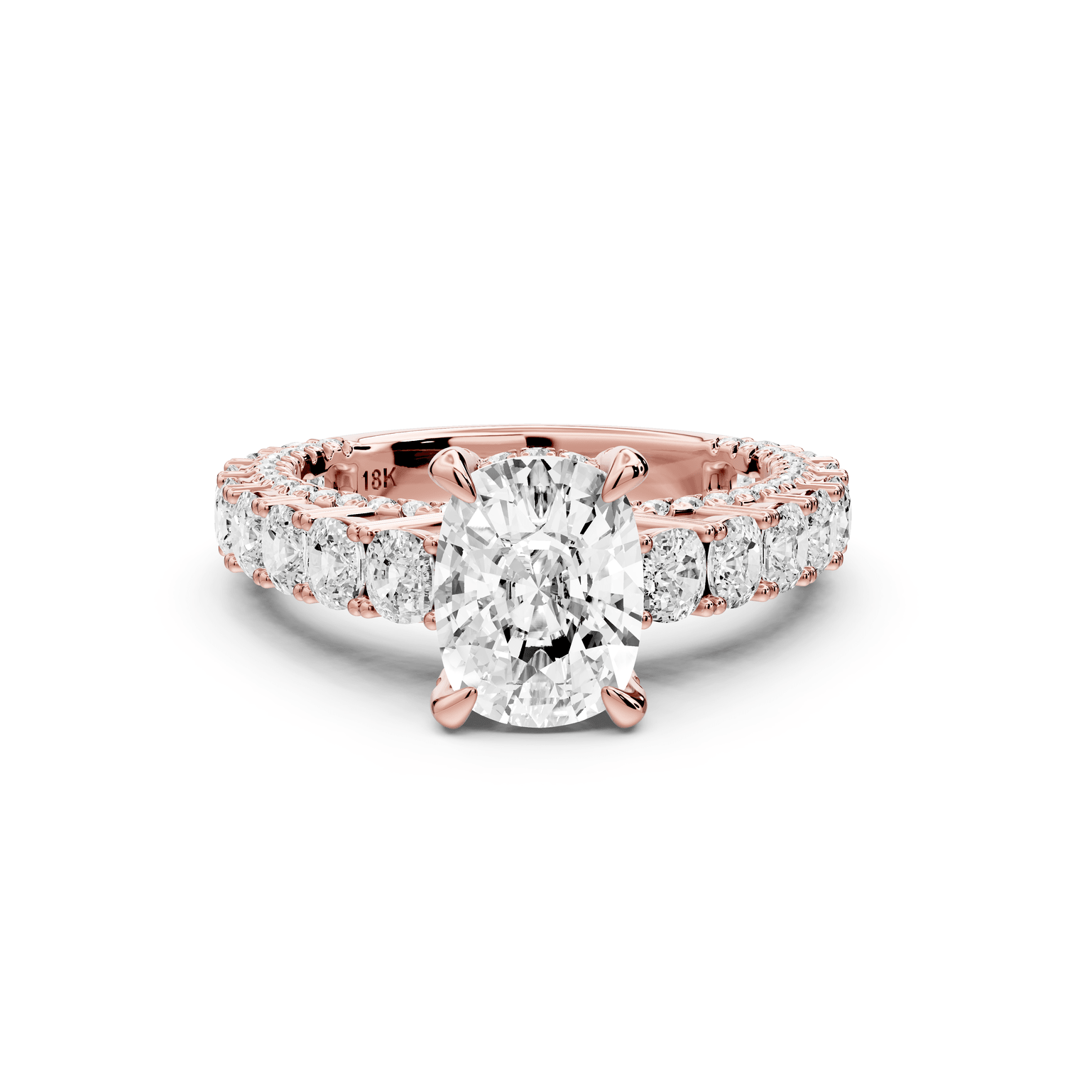 Ivy - 2ct 18k rose gold ecushion Diamond Crown Cathedral Rollover Pavé Engagement Ring - Mr. Alex Jewelry