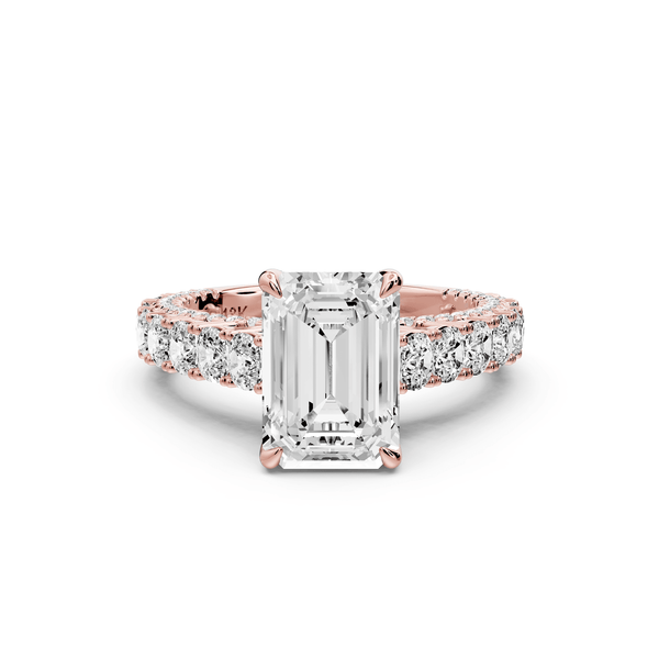 Ivy - 2ct 18k rose gold emerald Diamond Crown Cathedral Rollover Pavé Engagement Ring - Mr. Alex Jewelry