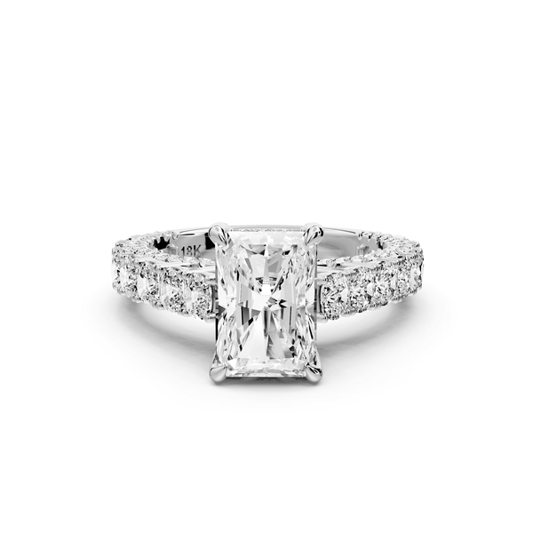 Ivy - 2ct 18k white gold radiant Diamond Crown Cathedral Rollover Pavé Engagement Ring - Mr. Alex Jewelry