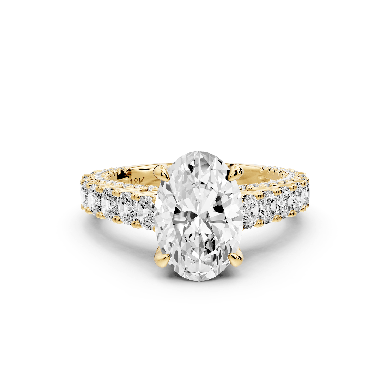 Ivy - 2ct 18k yellow gold oval Diamond Crown Cathedral Rollover Pavé Engagement Ring - Mr. Alex Jewelry