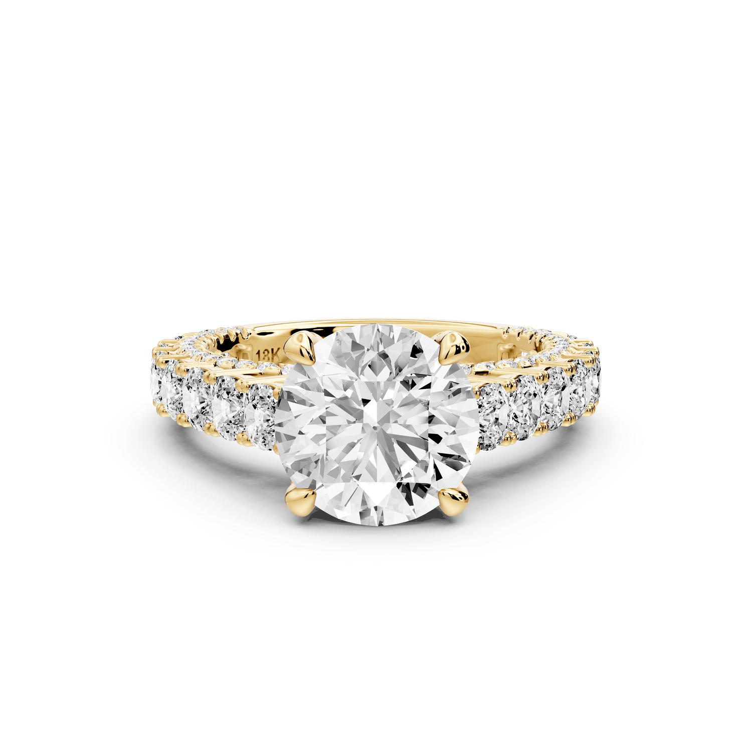 Ivy - 2ct 18k yellow gold round Diamond Crown Cathedral Rollover Pavé Engagement Ring - Mr. Alex Jewelry