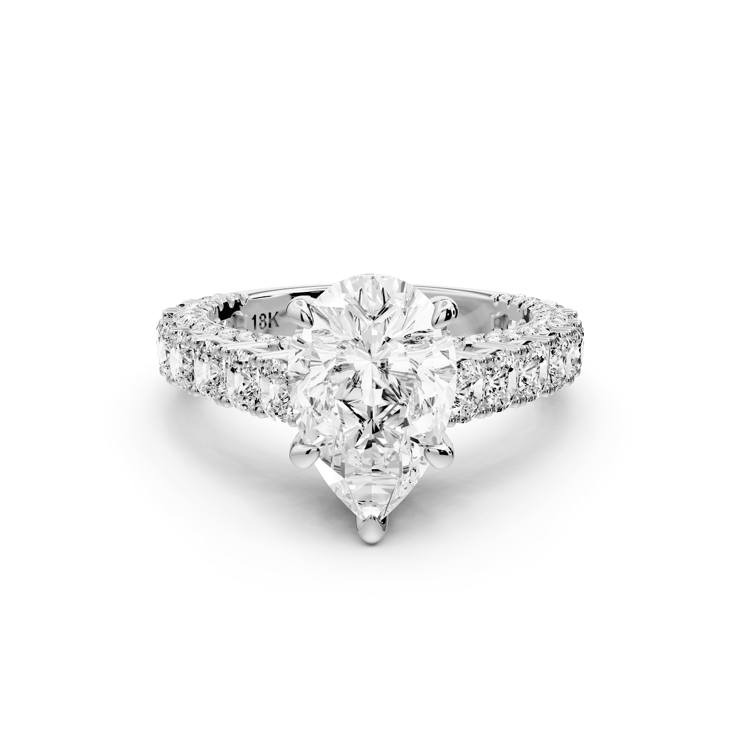 Ivy - 2ct platinum pear Diamond Crown Cathedral Rollover Pavé Engagement Ring - Mr. Alex Jewelry