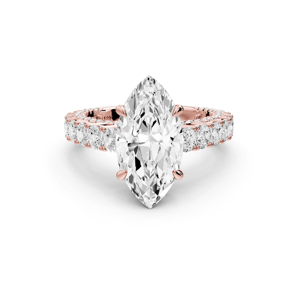 Ivy - 3ct 14k rose gold marquise Diamond Crown Cathedral Rollover Pavé Engagement Ring - Mr. Alex Jewelry